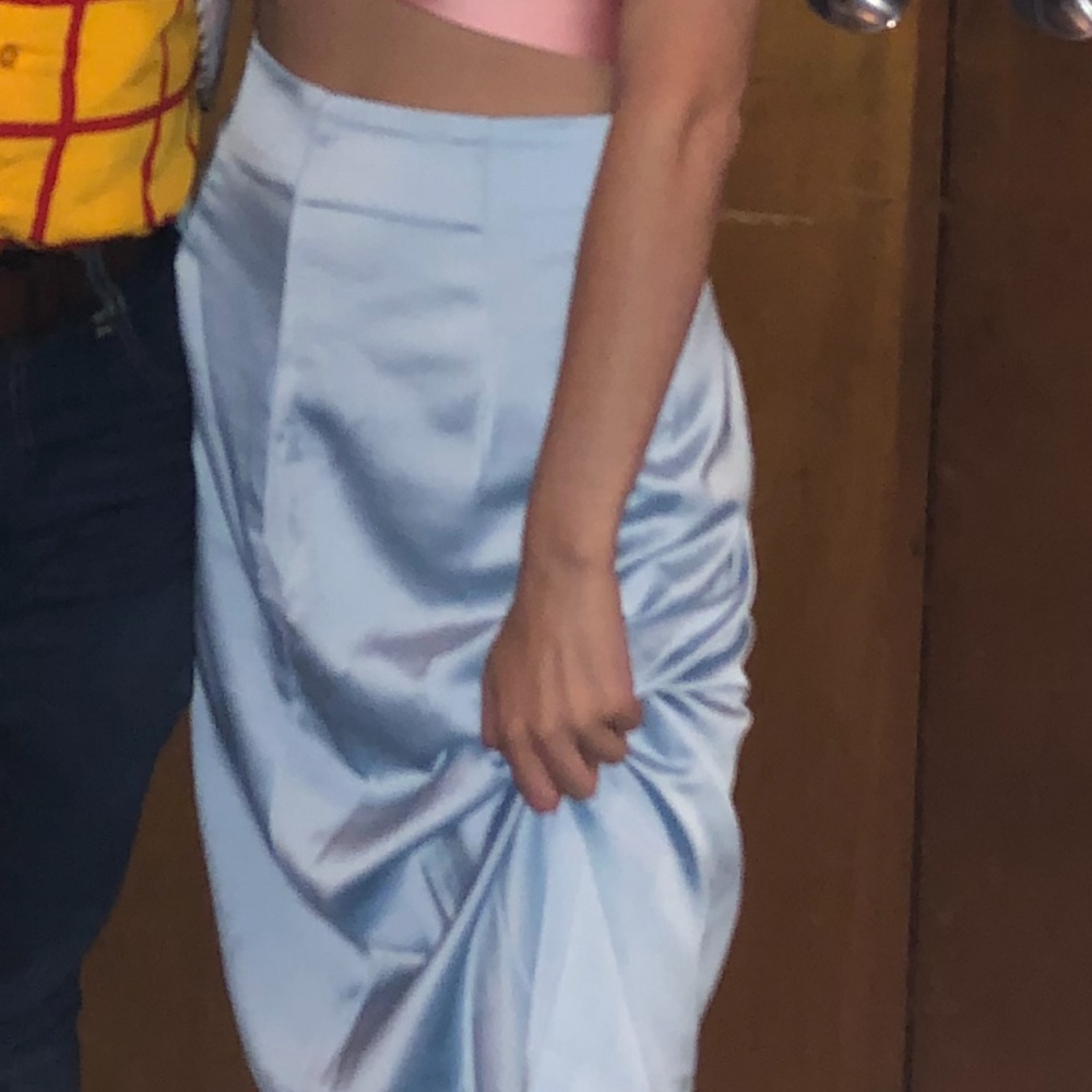Light Blue satin Midi Skirt